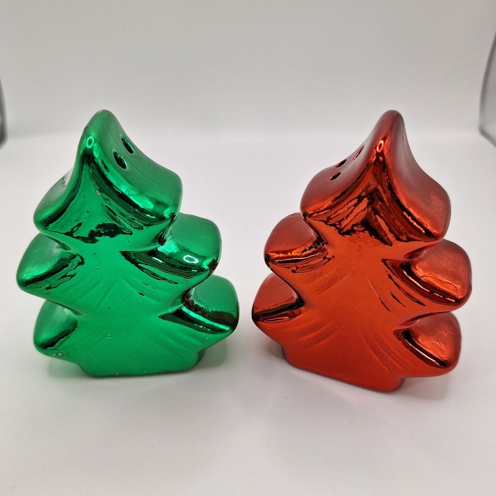 Vintage Atico Ceramic Christmas Tree Salt & Pepper Set New Old Stock 3.5" - Picture 8 of 11